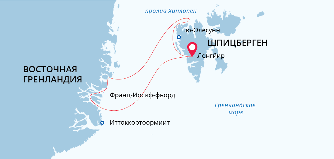 Карта маршрута Шпицберген и Северо-Восточная Гренландия